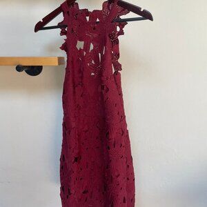 Free People x Saylor Jessa Lace Mini Dress, Burgundy / Red M